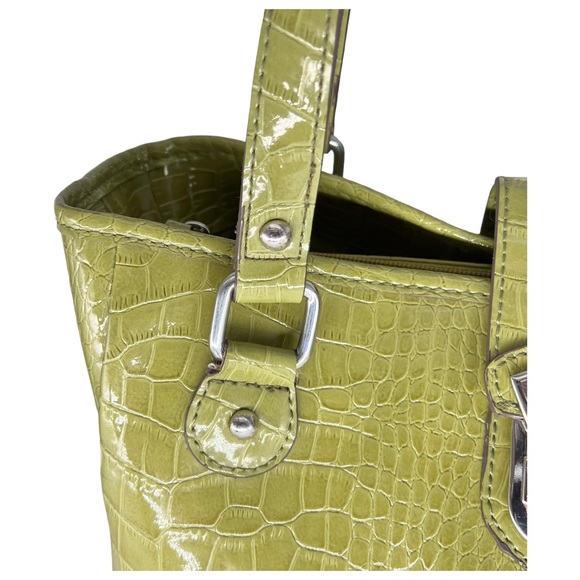 LIZ CLAIBORNE LIME GREEN FAUX ALLIGATOR HANDBAG SHOULDER BAG - Picture 3 of 15